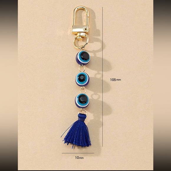 Car Hanging Tassel Keychain, Blue Evil Eye Keychain,  purse Keyring, Lucky Charm - Picture 4 of 4